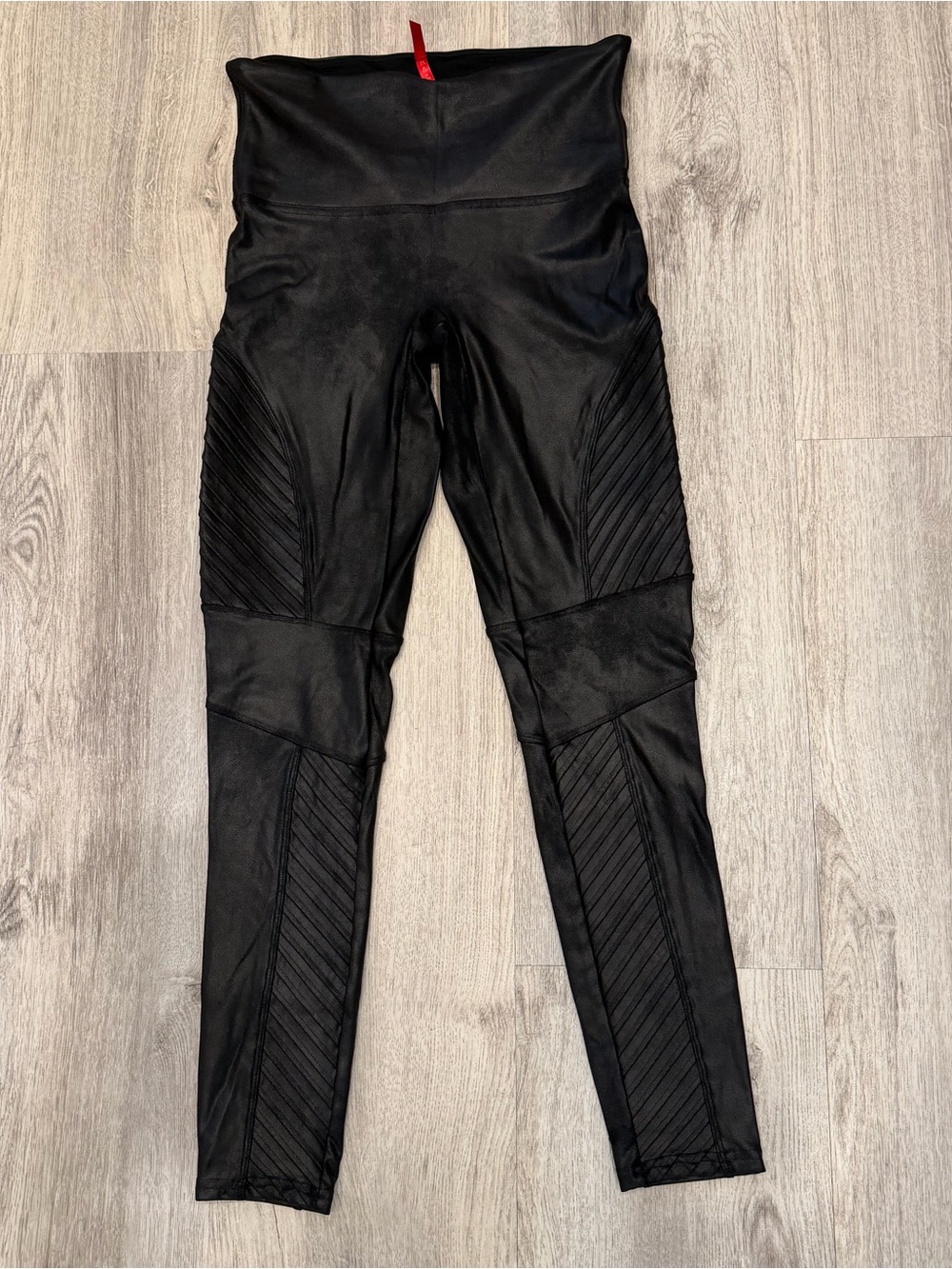 Spanx Black Faux Leather Moto Leggings Size Large Sculpting Stretch